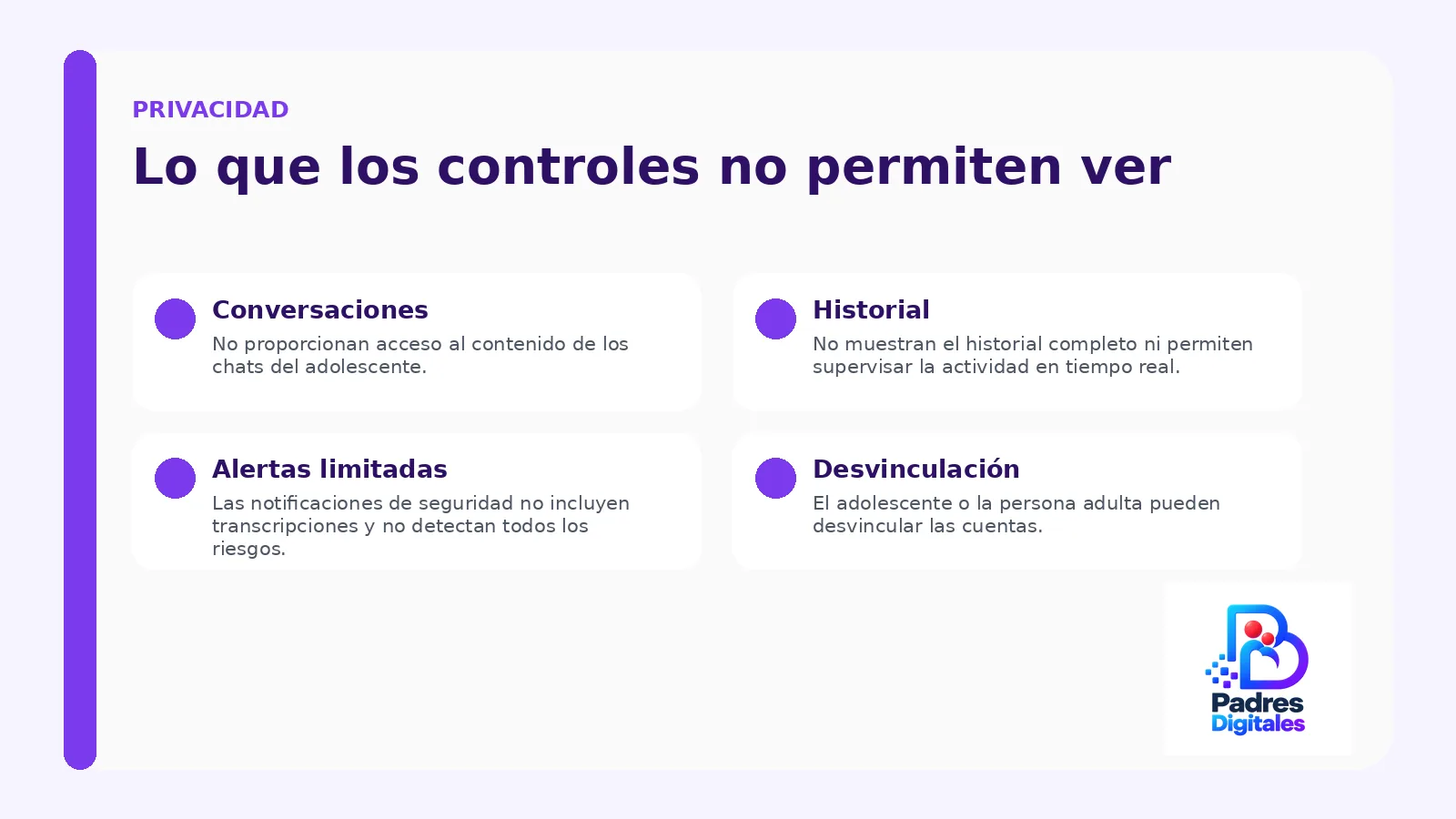 Límites de privacidad de los controles parentales de ChatGPT