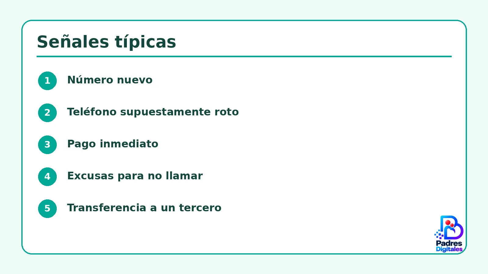 Lista visual de comprobaciones para estafa del familiar en apuros