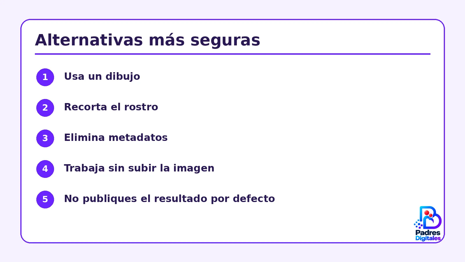 Lista visual de comprobaciones para subir fotos de menores a una IA