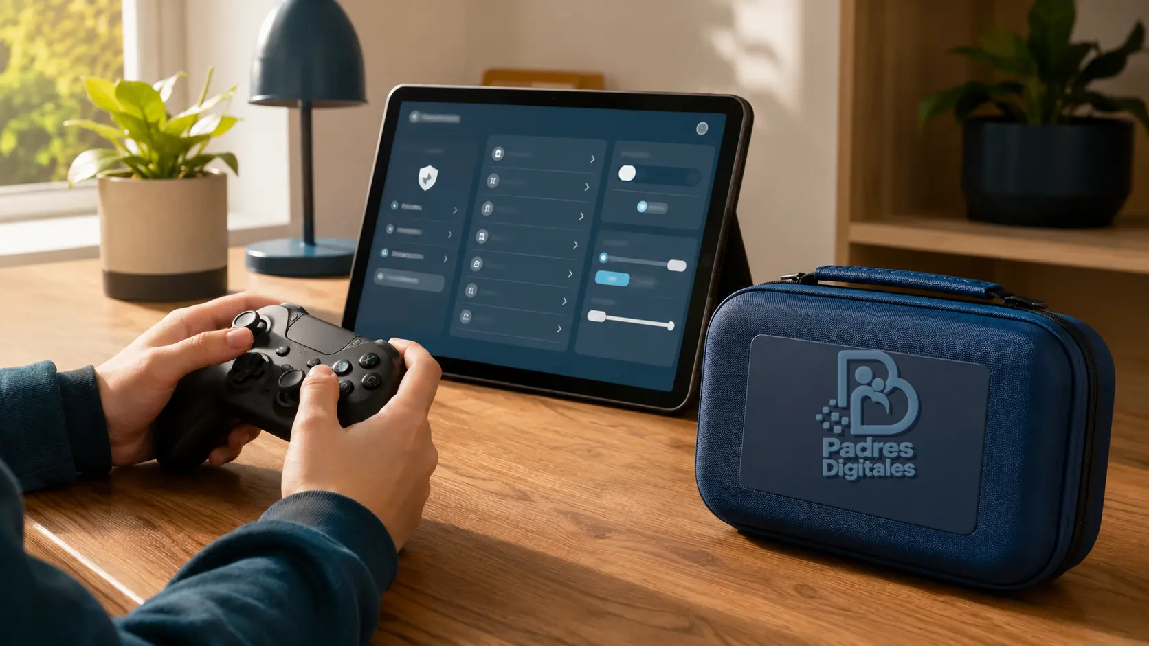 Mando, tableta con controles parentales y estuche con relieve de Padres Digitales