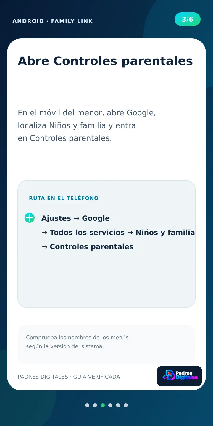 Paso 3 de Family Link dentro de un móvil Android: abrir Controles parentales