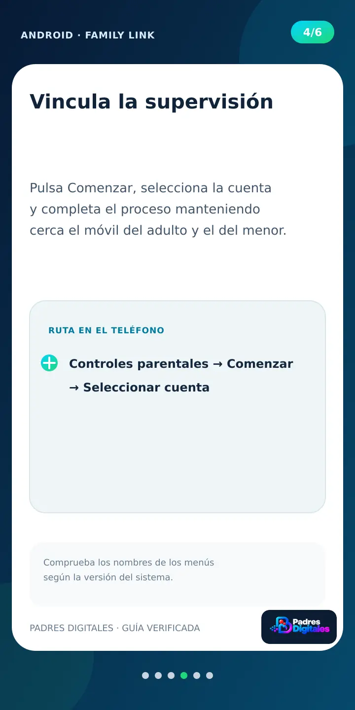 Paso 4 de Family Link dentro de un móvil Android: vincular la supervisión
