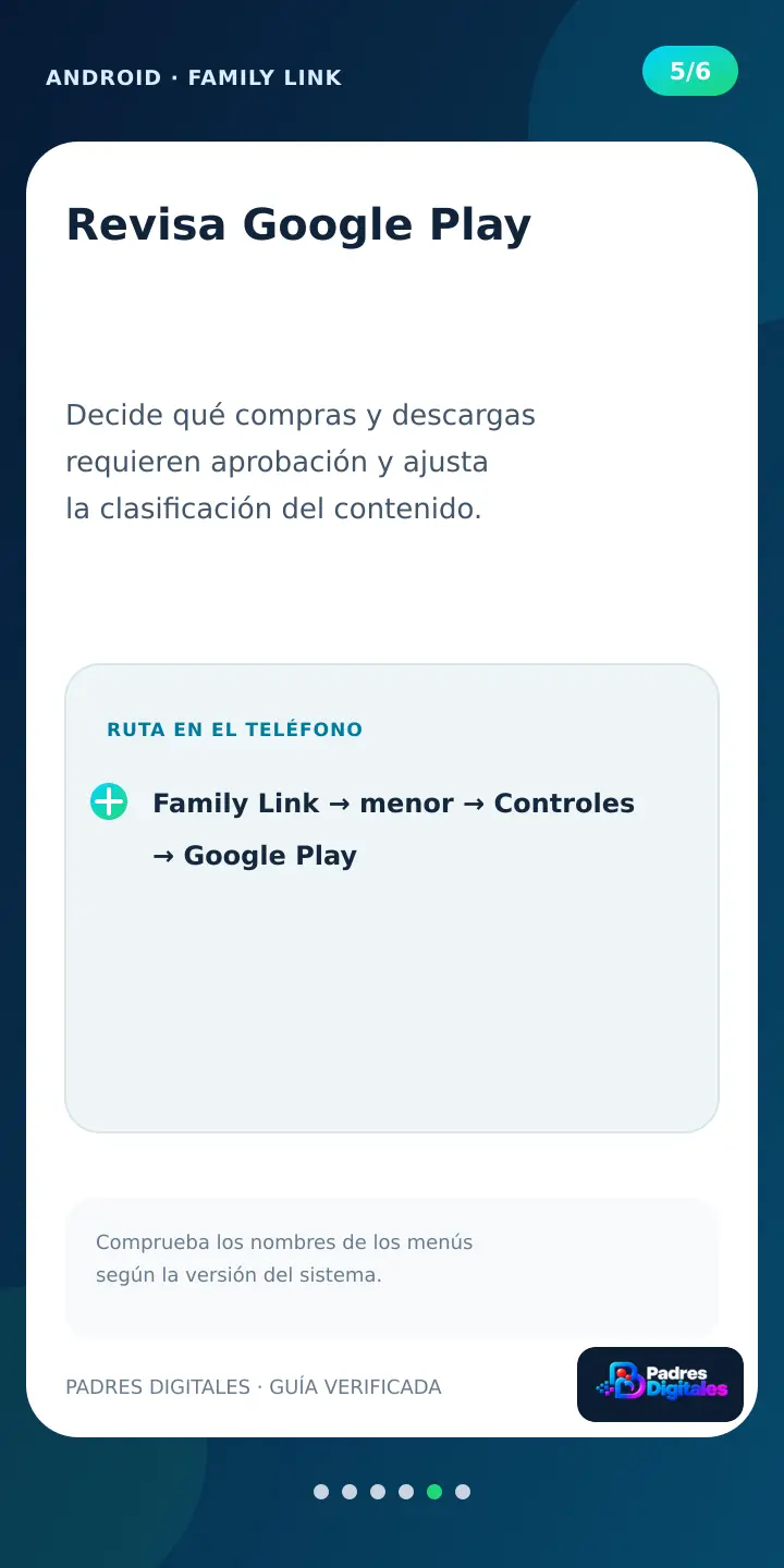 Paso 5 de Family Link dentro de un móvil Android: revisar Google Play