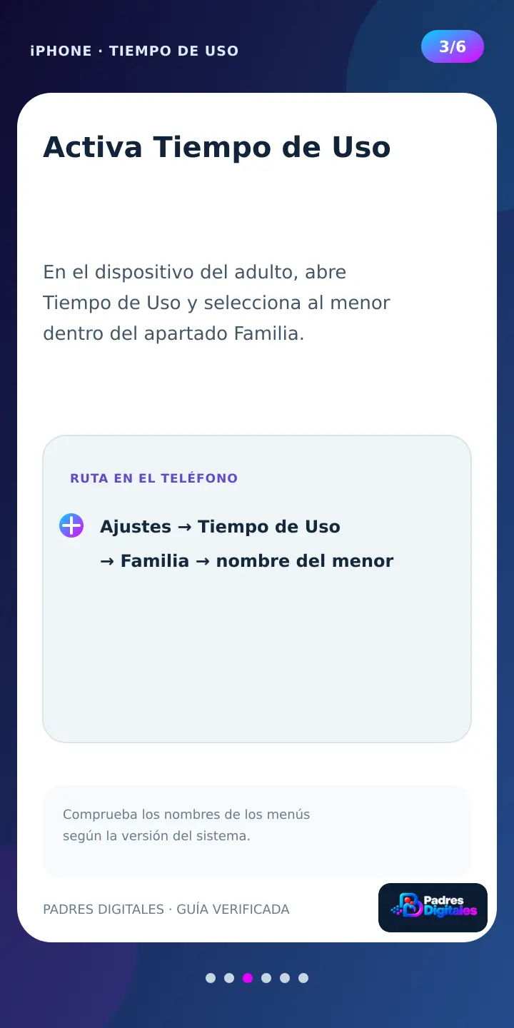 Paso 3 de Tiempo de Uso dentro de un iPhone: activar la supervisión