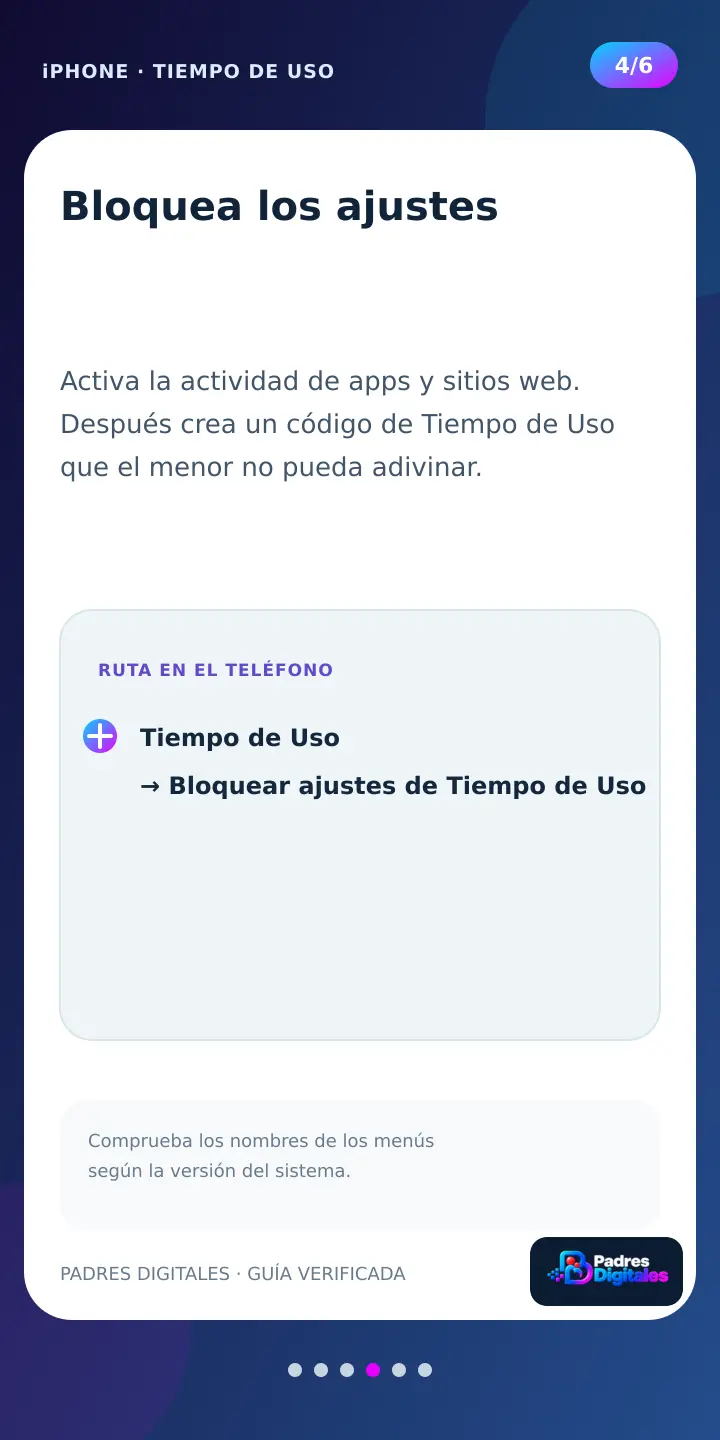 Paso 4 de Tiempo de Uso dentro de un iPhone: bloquear los ajustes