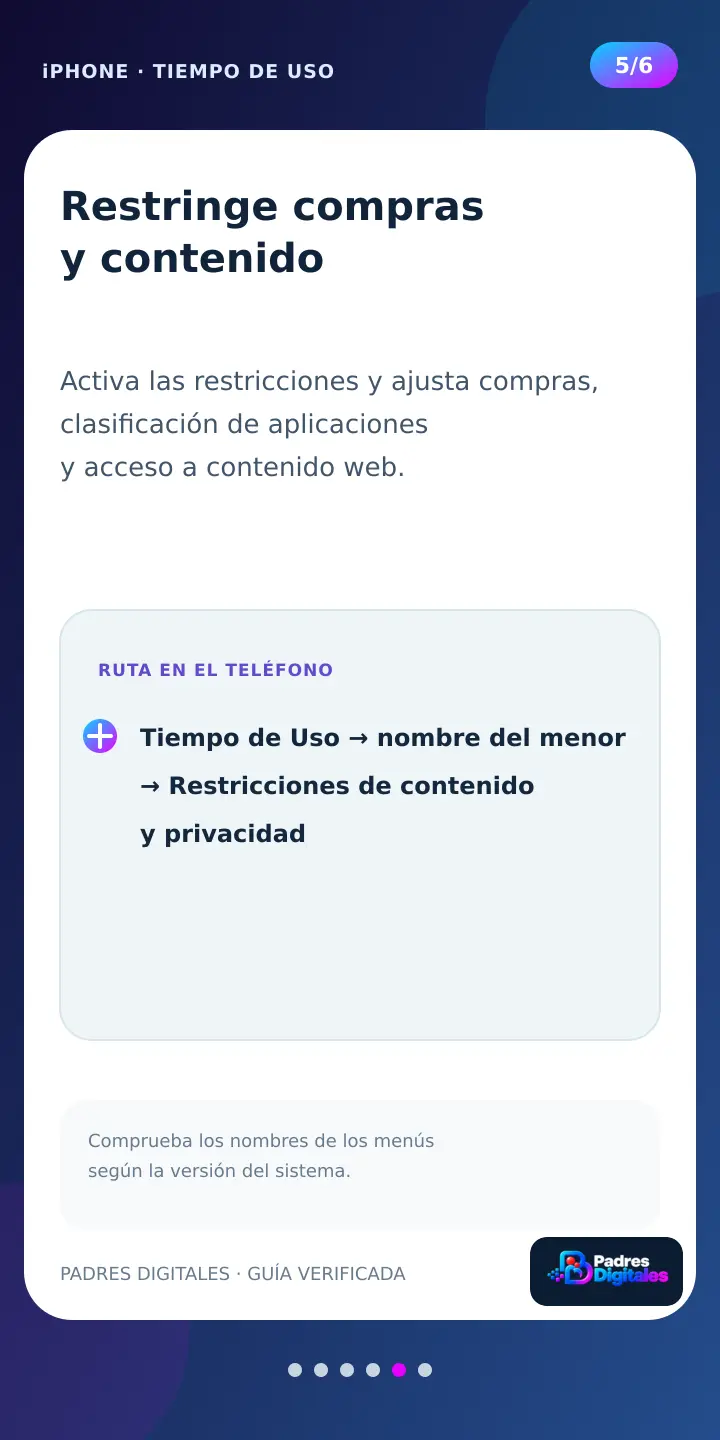 Paso 5 de Tiempo de Uso dentro de un iPhone: restringir compras y contenido