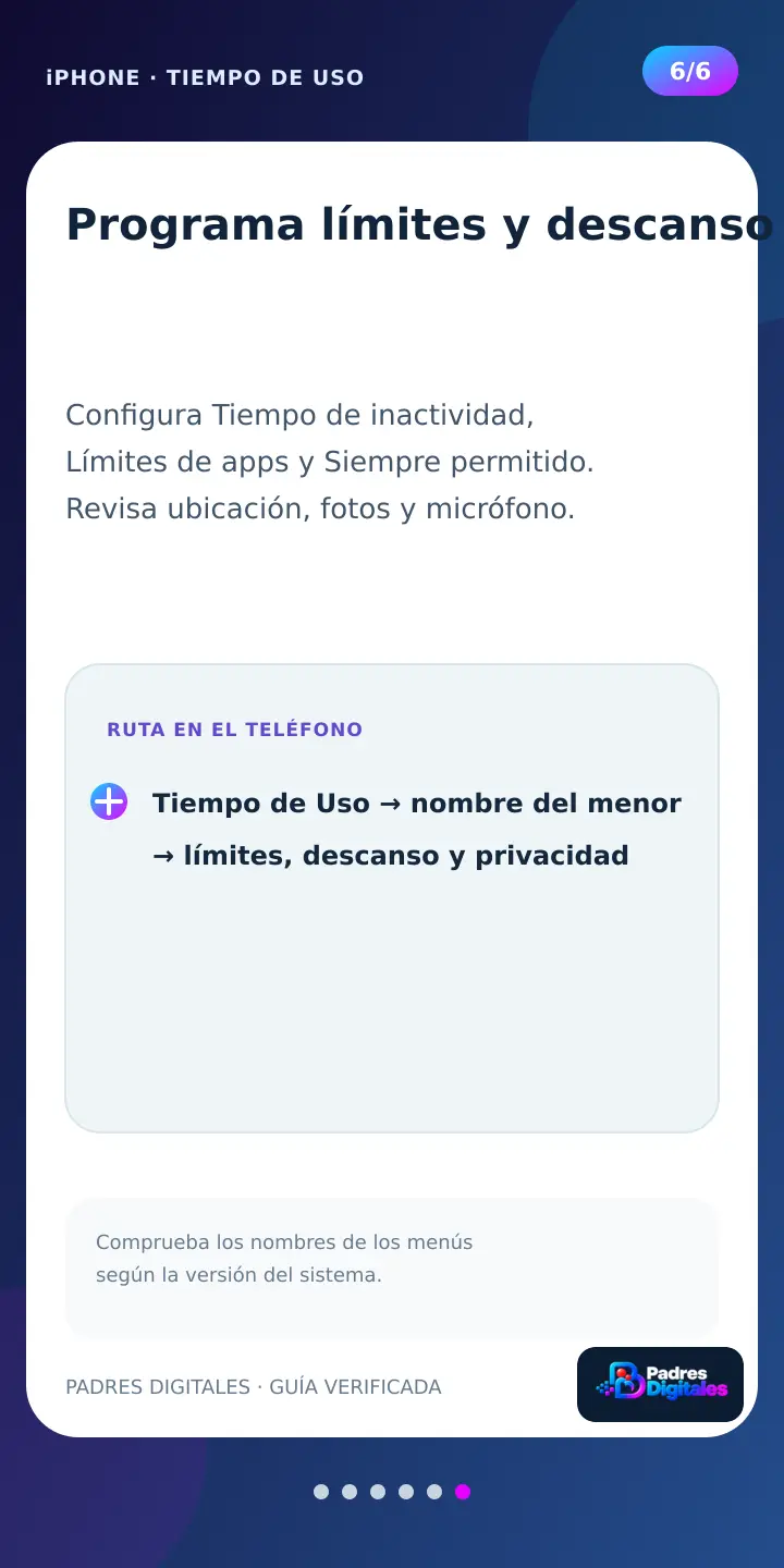 Paso 6 de Tiempo de Uso dentro de un iPhone: programar límites y descanso
