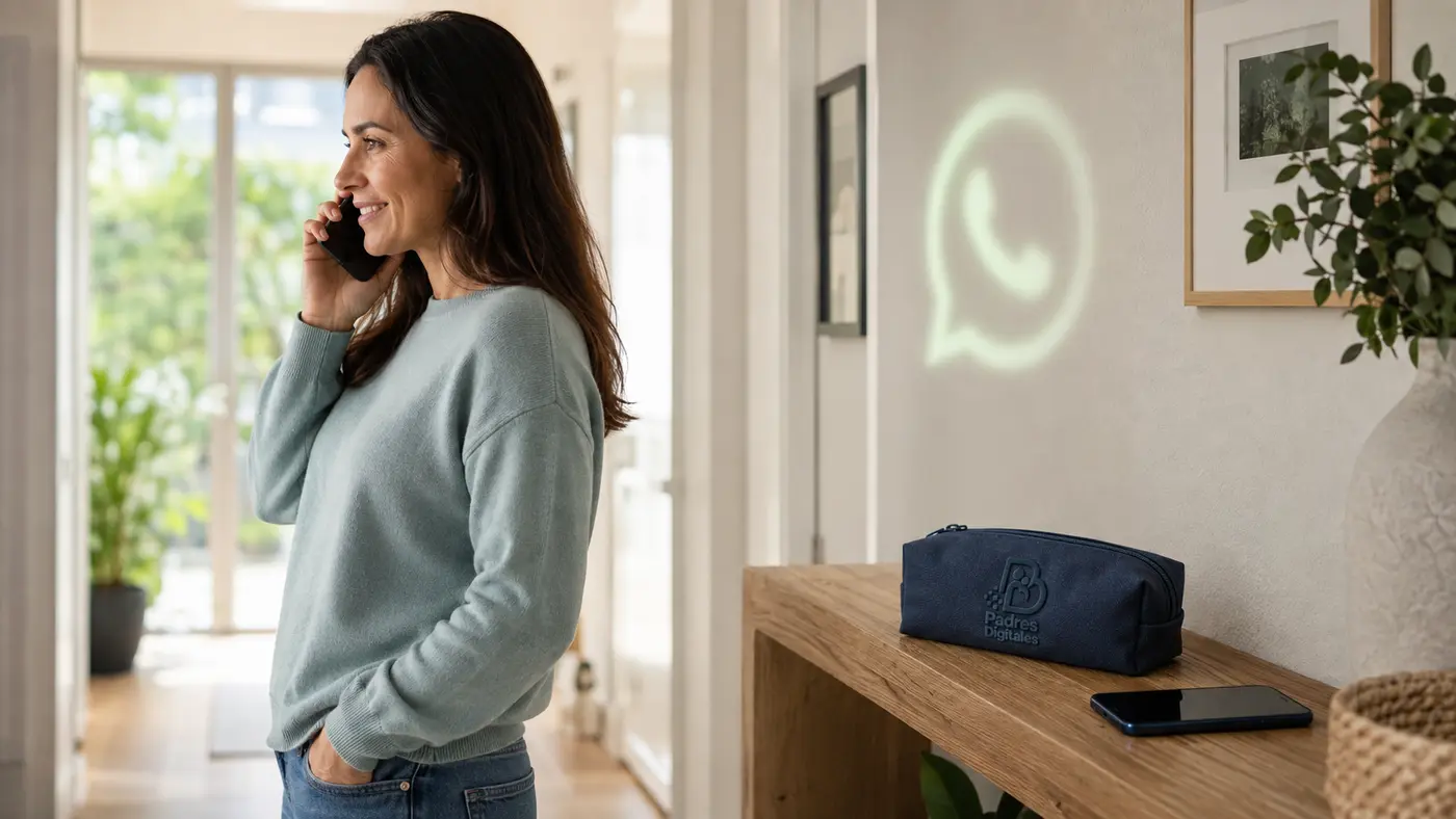Madre comprobando mediante una llamada una petición recibida por WhatsApp