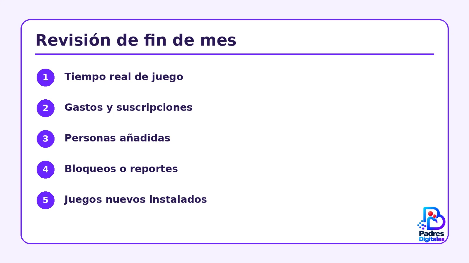 Lista visual de comprobaciones para controles de videojuegos para menores