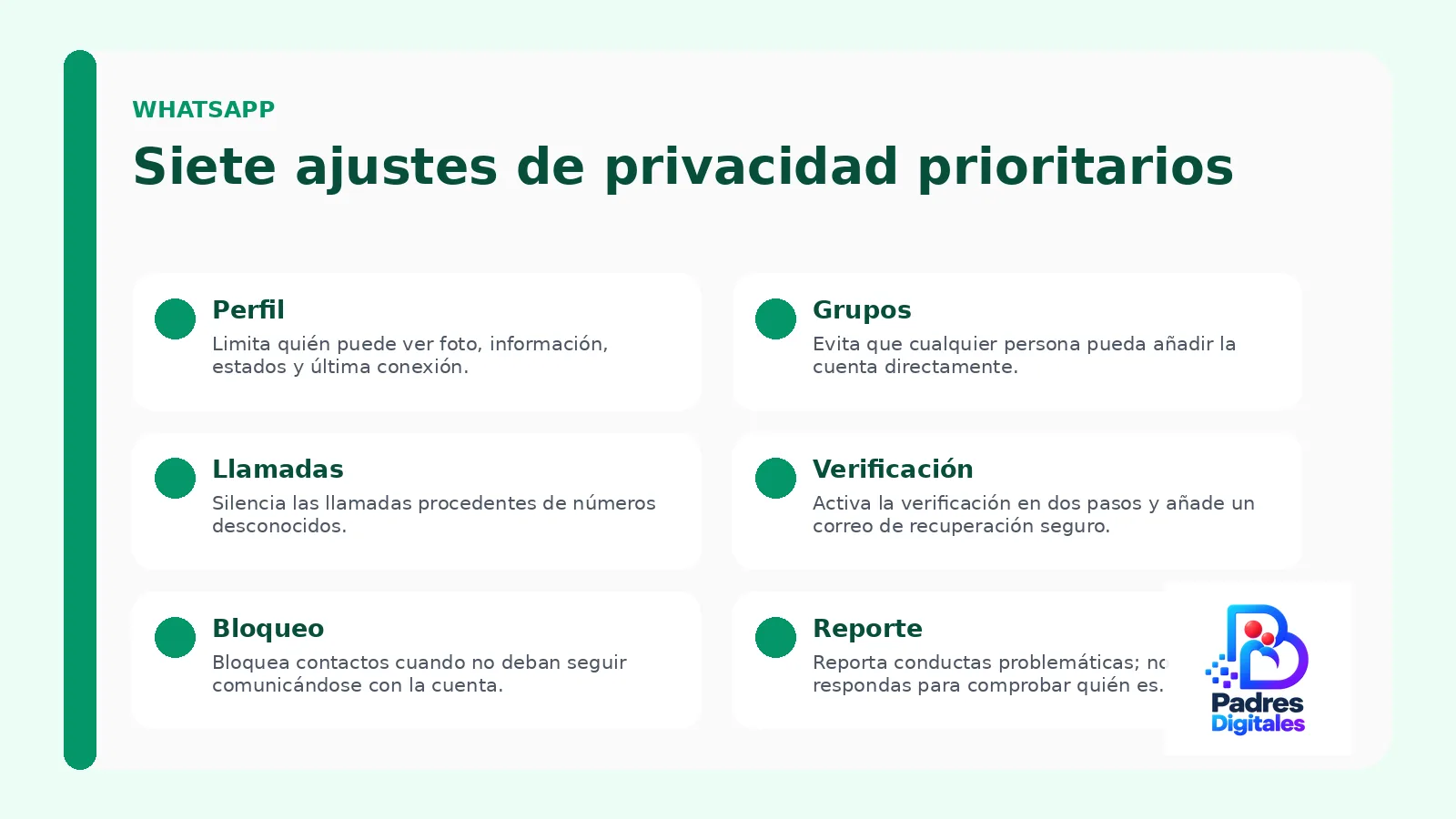 Siete ajustes prioritarios de privacidad en WhatsApp para adolescentes