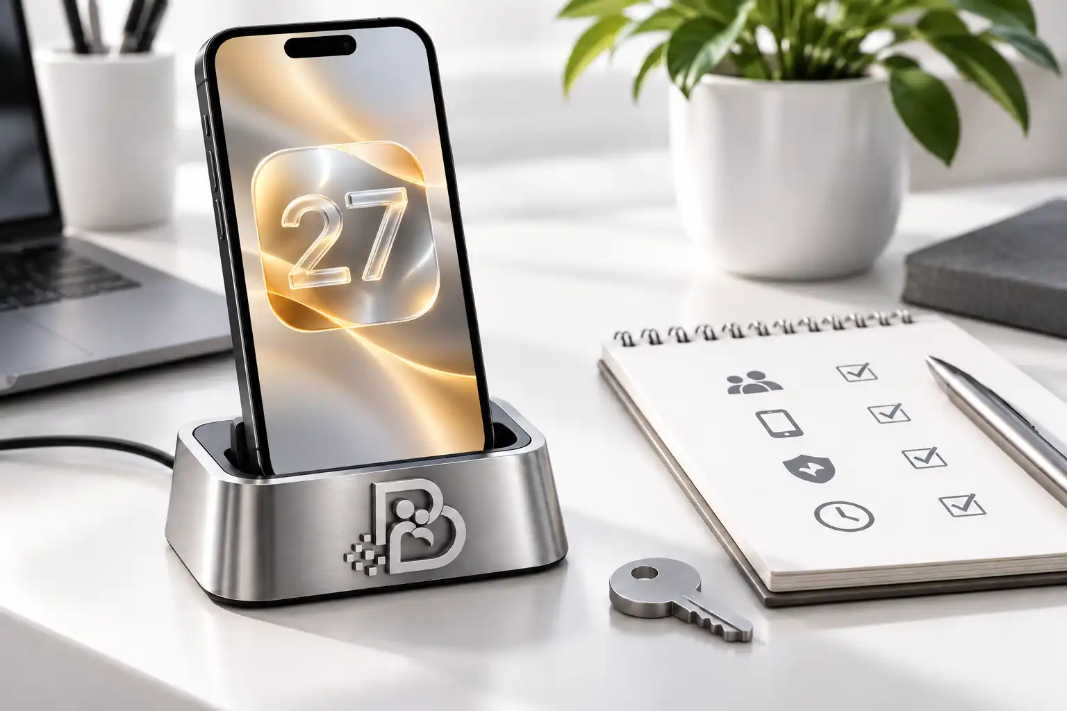 Ilustración editorial generada para Padres Digitales con una referencia visual al icono de iOS 27. No es una captura oficial de Apple.