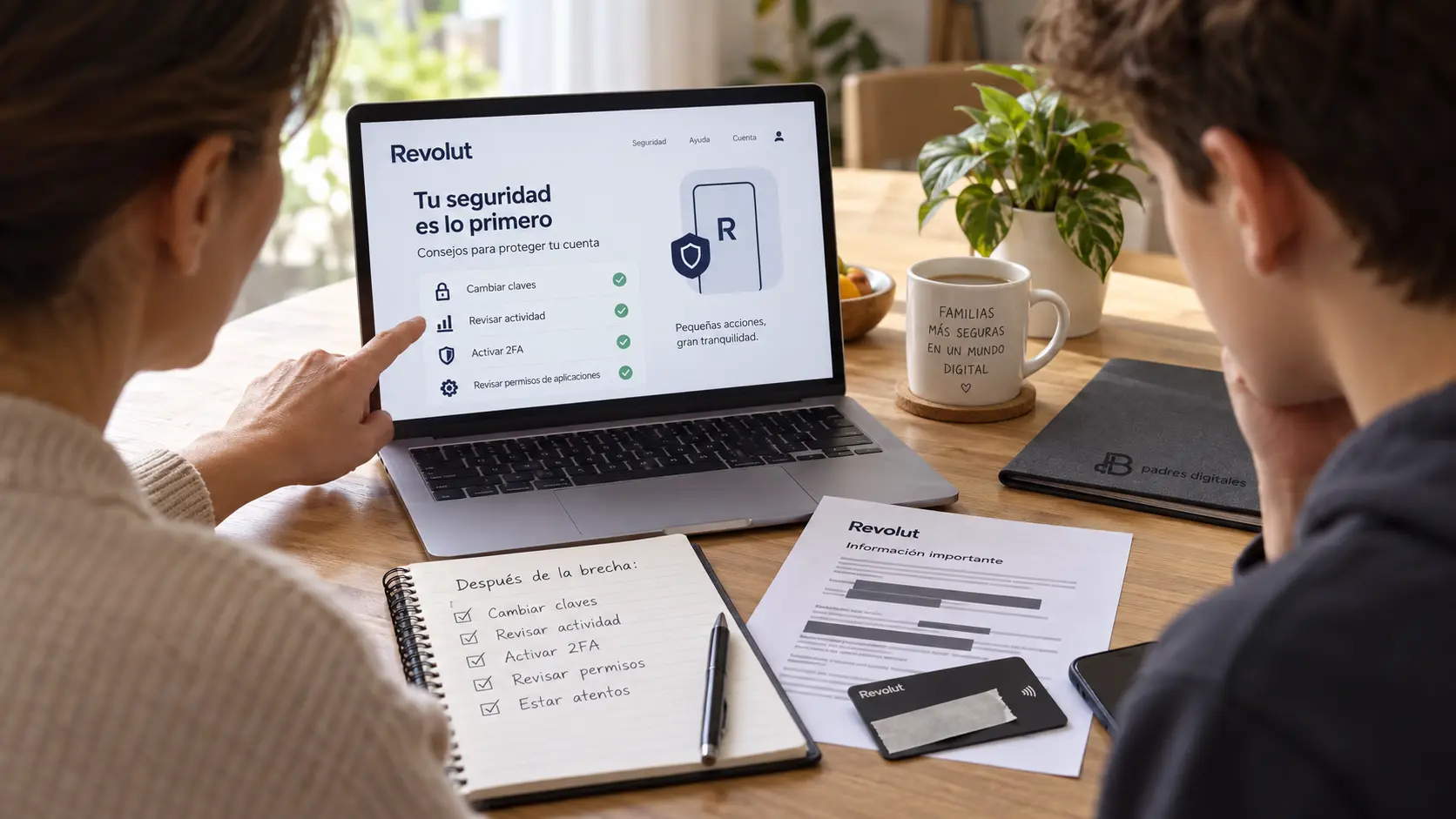 Familia revisando pasos de seguridad tras una brecha de datos relacionada con Revolut