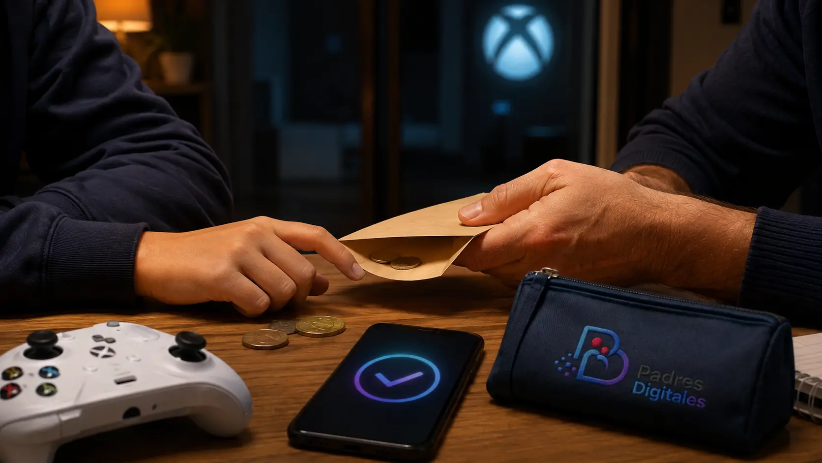 Adulto y adolescente acuerdan una paga para compras de Xbox con aprobación familiar