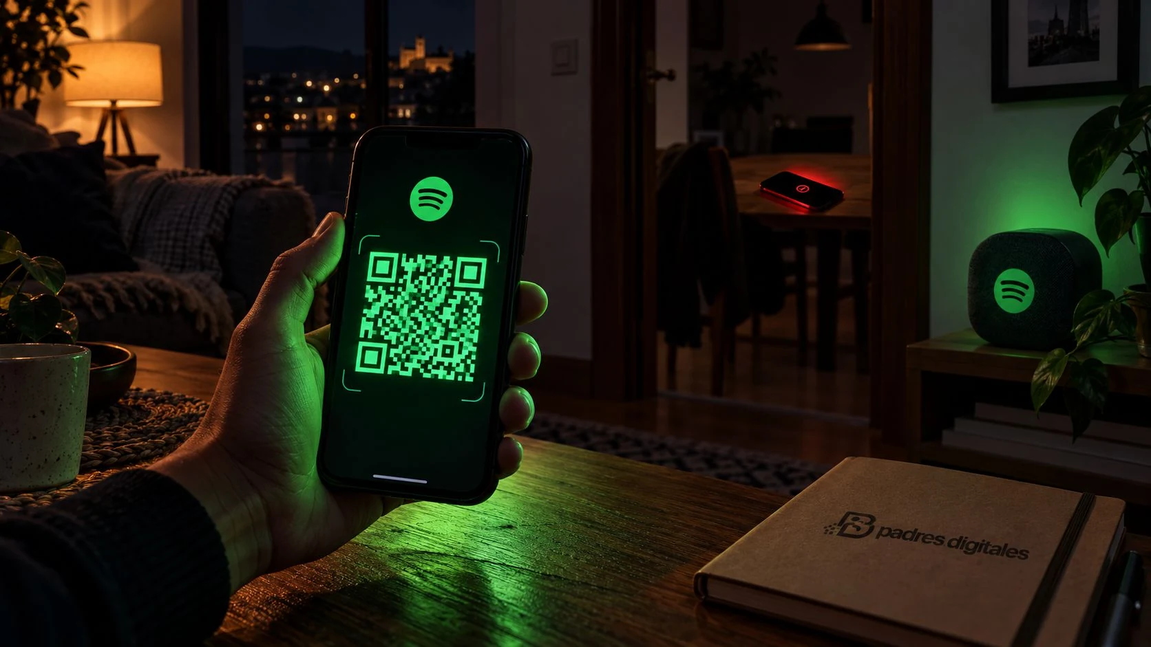 Dos móviles realizando una verificación presencial por código QR en Spotify