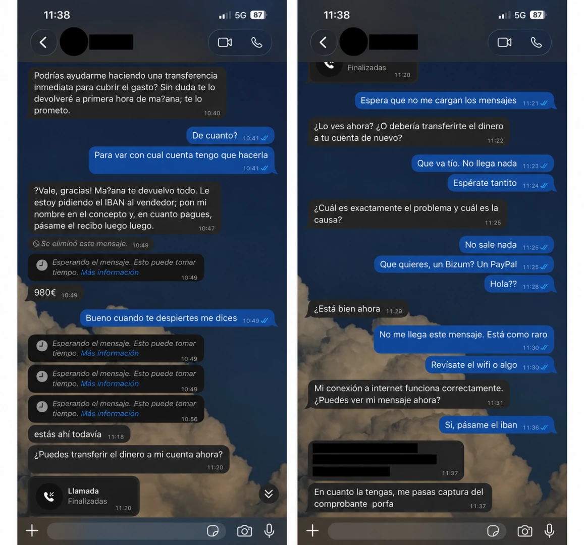 Ejemplo de conversación fraudulenta difundido por INCIBE.