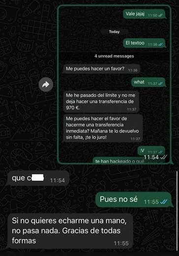 Segundo ejemplo de solicitud fraudulenta de dinero difundido por INCIBE.